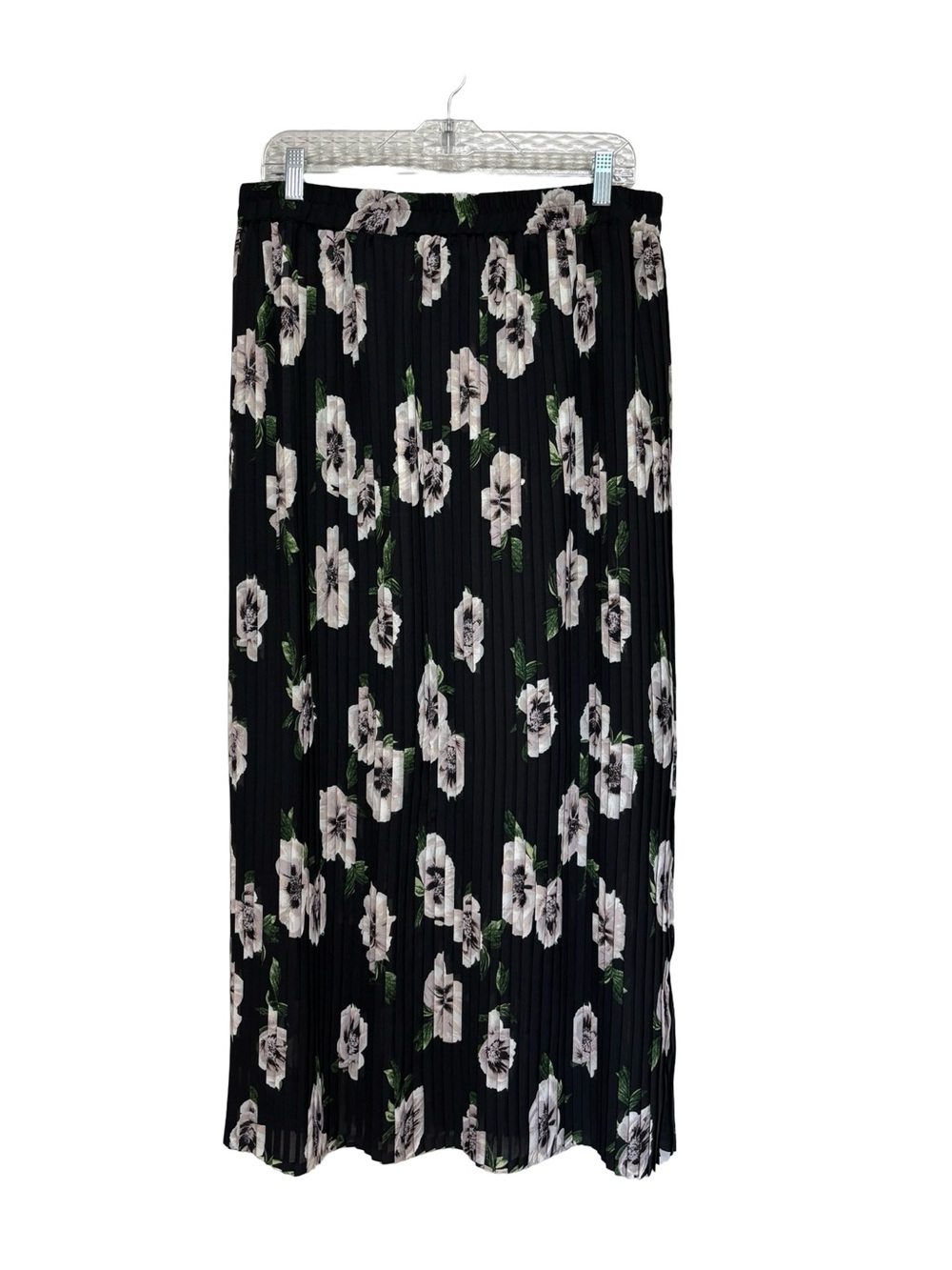 NEW Deadstock Vintage Sassy Doll Accordion Maxi Skirt in Black Floral - Size 2X